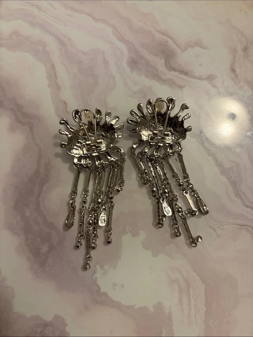 Statement Silver Eye Dangle Earrings with Yellow Accent